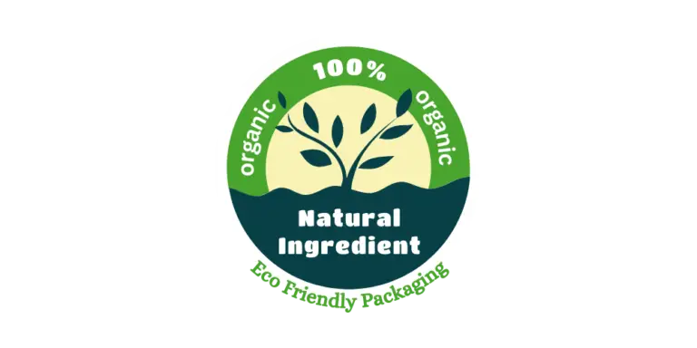 Badge showing 100% organic and natural ingredients with eco-friendly packaging, symbolizing Agrim Ayu Care’s commitment to purity and sustainability.