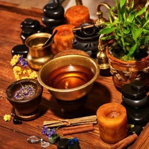 Pure Ayurvedic formulations with herbs, spices, and healing rituals for holistic wellness