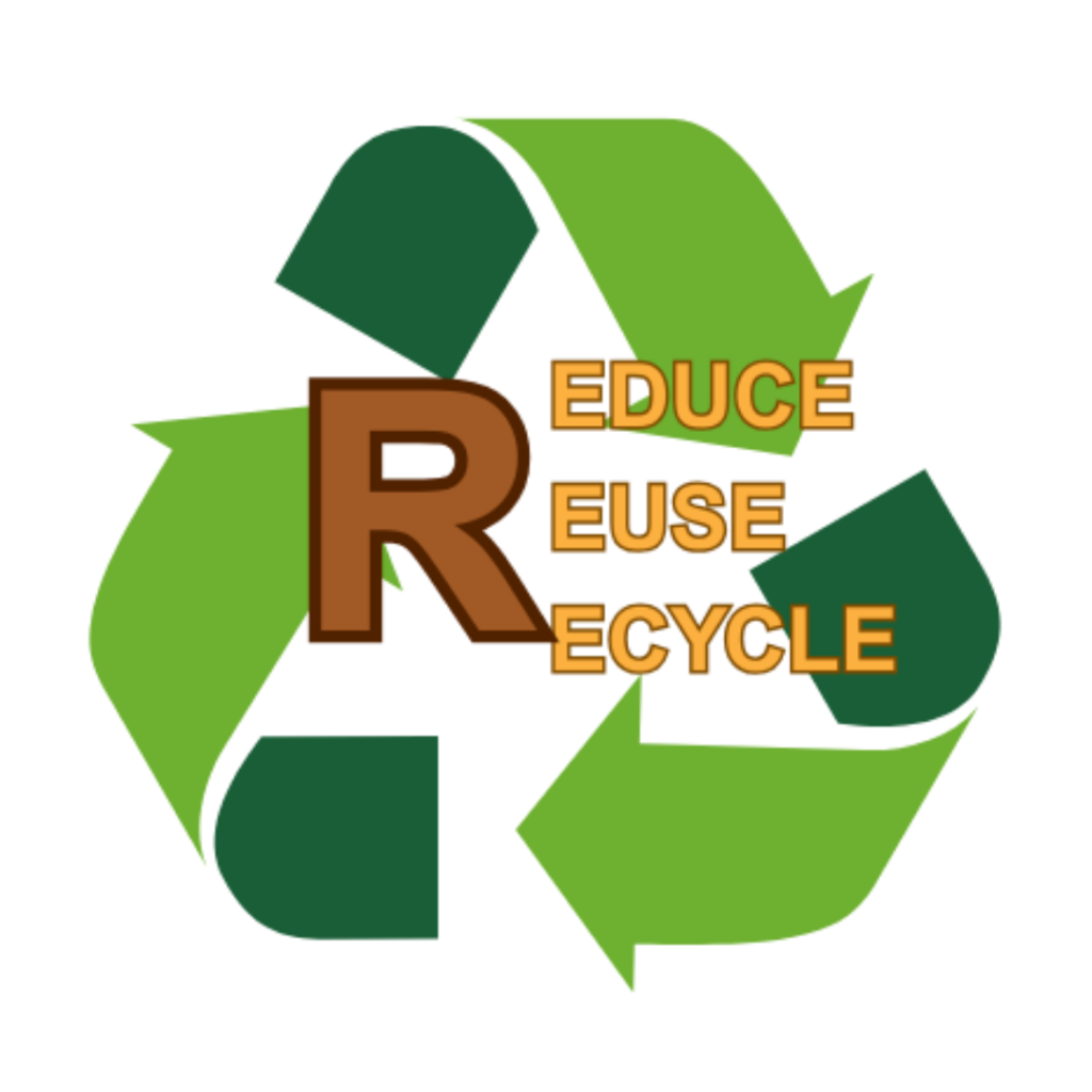 Recycle symbol with the words Reduce, Reuse, and Recycle, promoting sustainability and eco-friendly living.